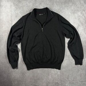 Neiman Marcus Mens XL Charcoal Grey Merino Wool Blend Quarter Zip Sweater Italy